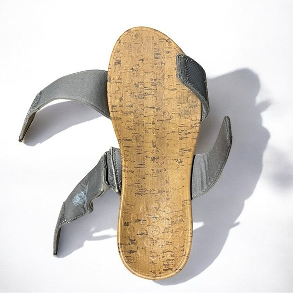 🌻Vionic Gray Pepper Ruched Leather Cork Wedge Slide Sandals Size 7W (wide) - Picture 9 of 11